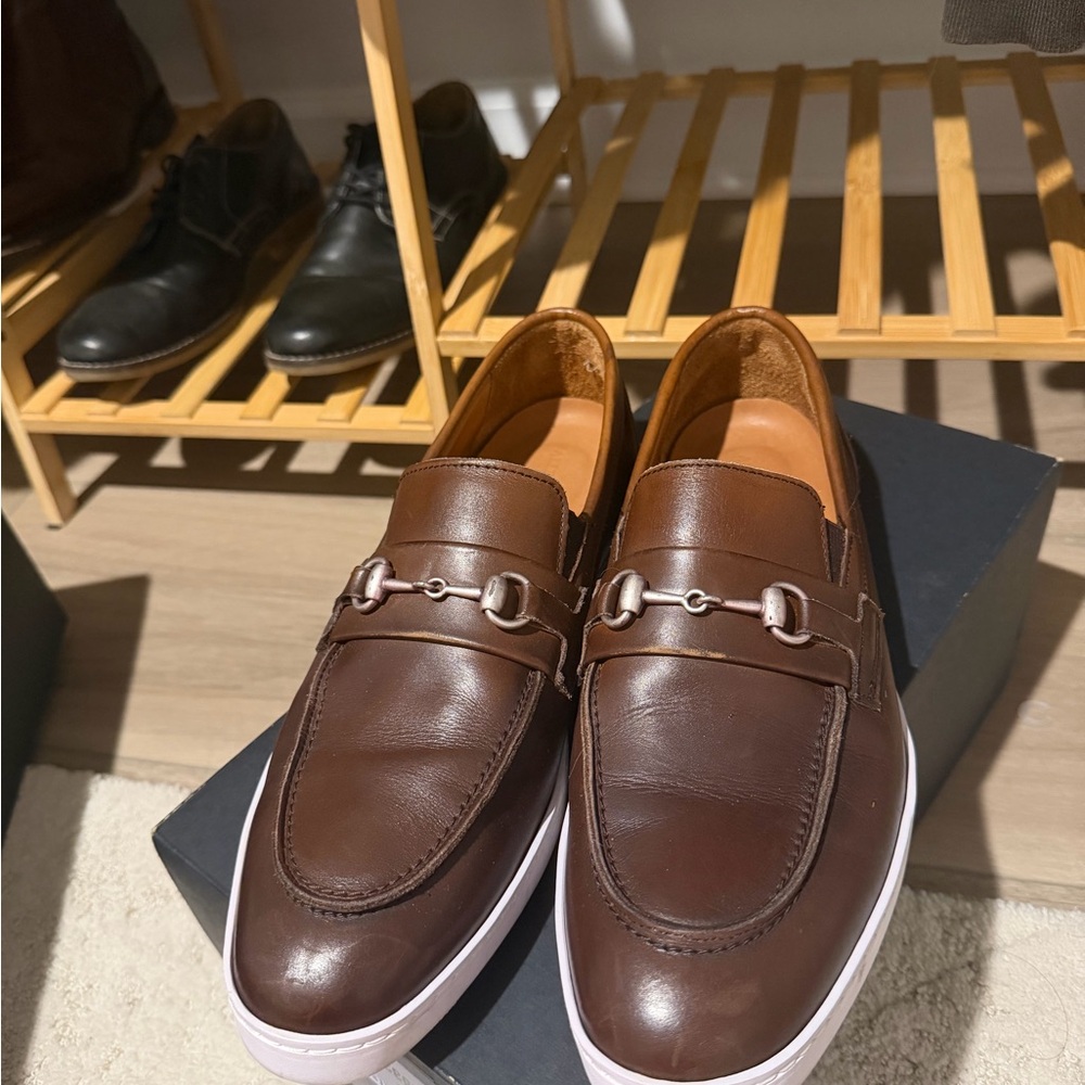 Allen Edmonds Brown Leather Bit Loafers with White Soles